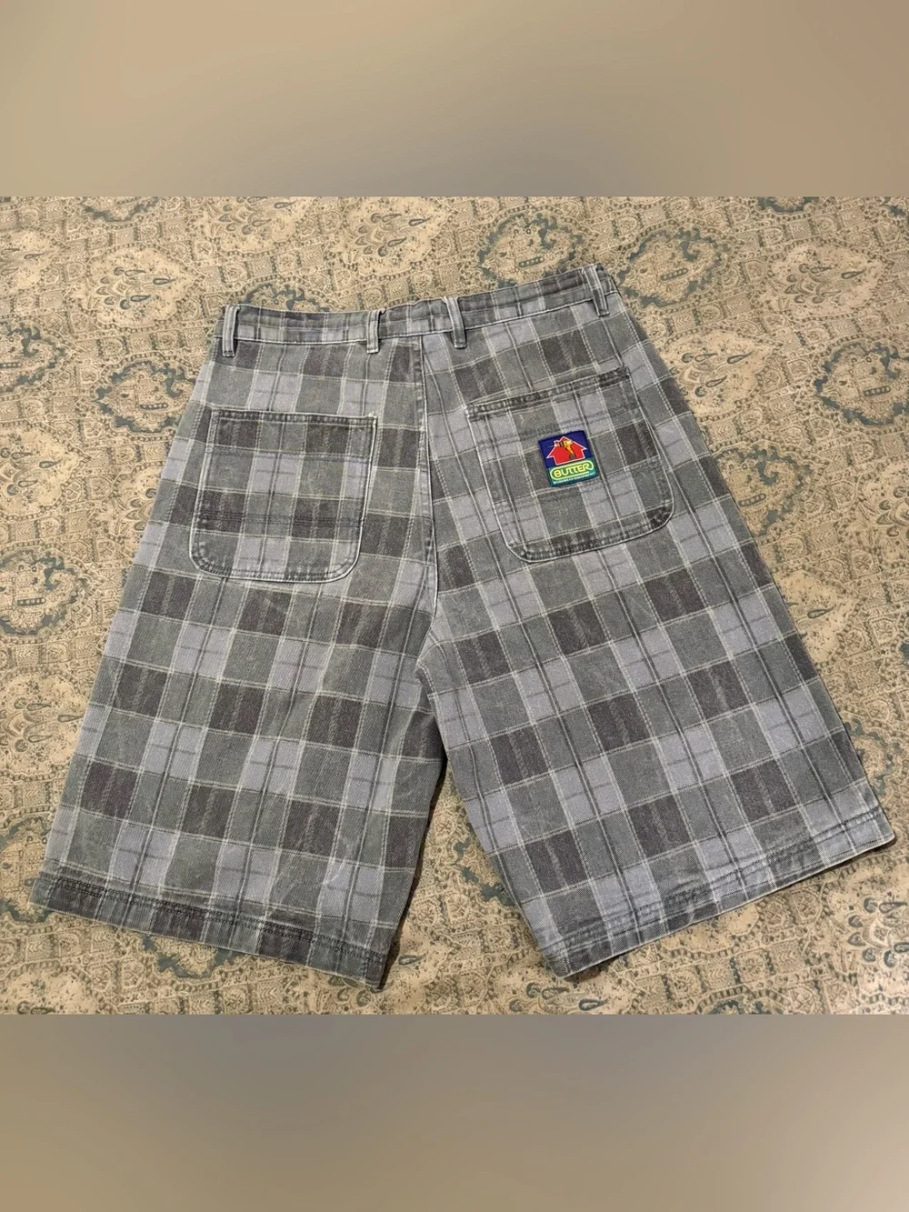 Butter Men's Gray/Blue Plaid Flat Front Shorts